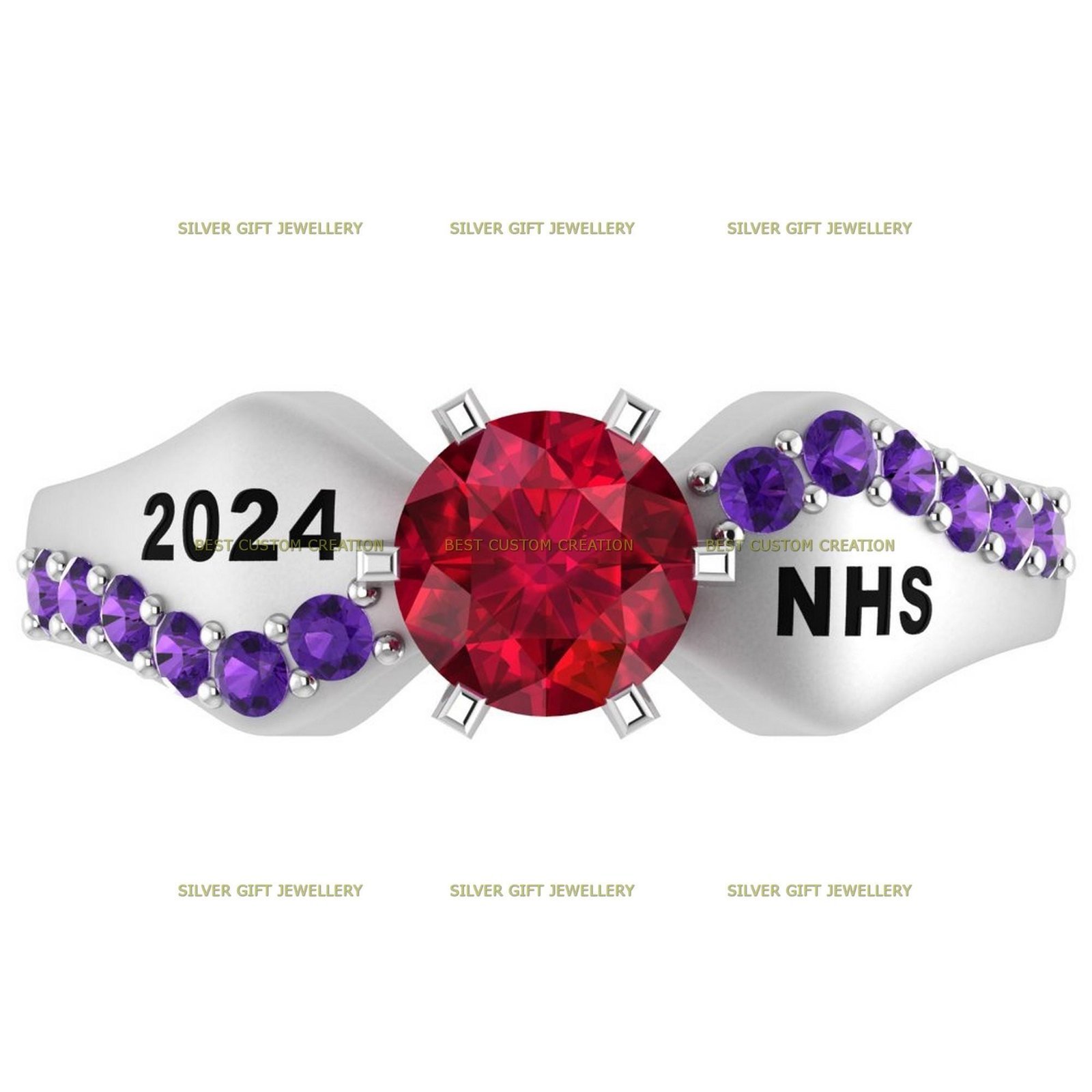 Floral Triumph Ring, Empowerment Emblem Graduation Ring 925 Silver