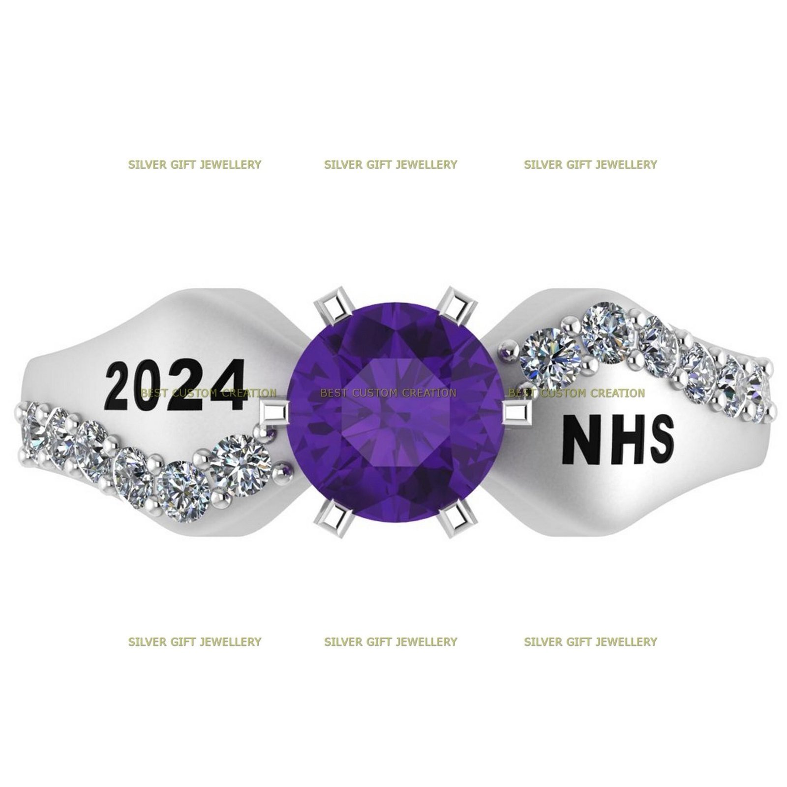 Victory Crest Ring, Personalized Achievement Class Ring 925 Silver - Image 5