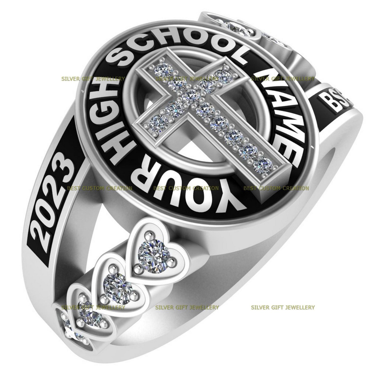 Cross Heritage Ring, Faith and Achievement Class Ring 925 Silver - Image 3