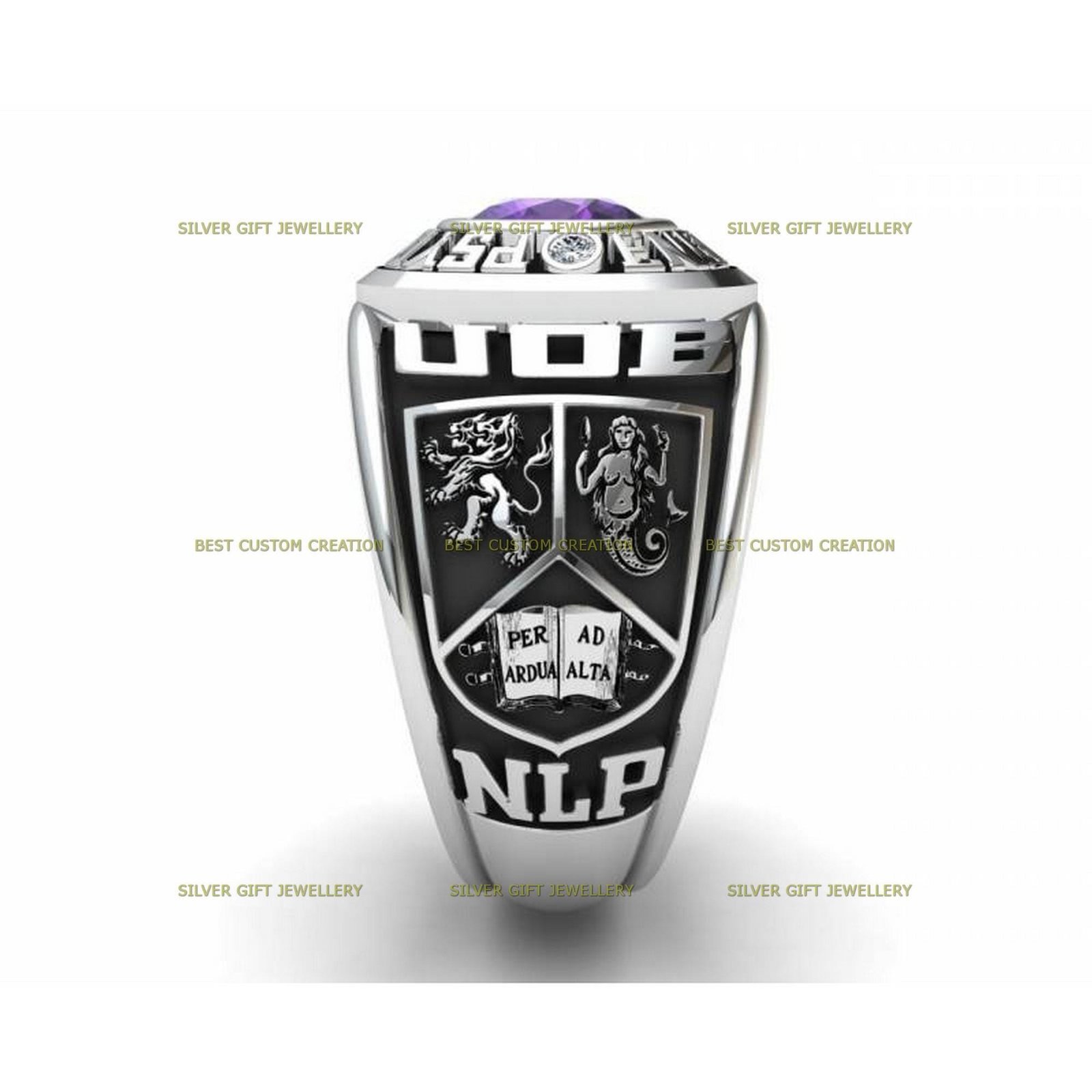 Bold High School Grad Ring, Signature Design 925 Silver - Image 6