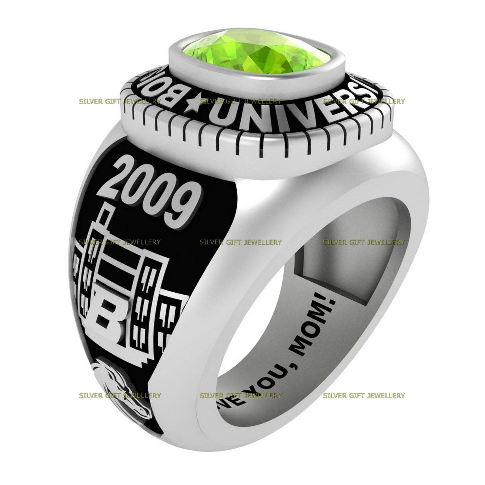 Custom Stone Senior Ring, Personalized High School Ring 925 Silver - Image 3