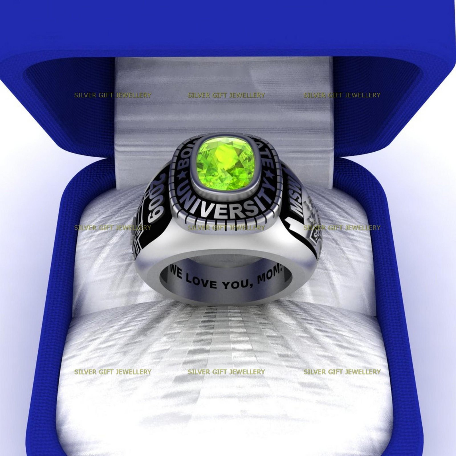 Custom Stone Senior Ring, Personalized High School Ring 925 Silver - Image 7