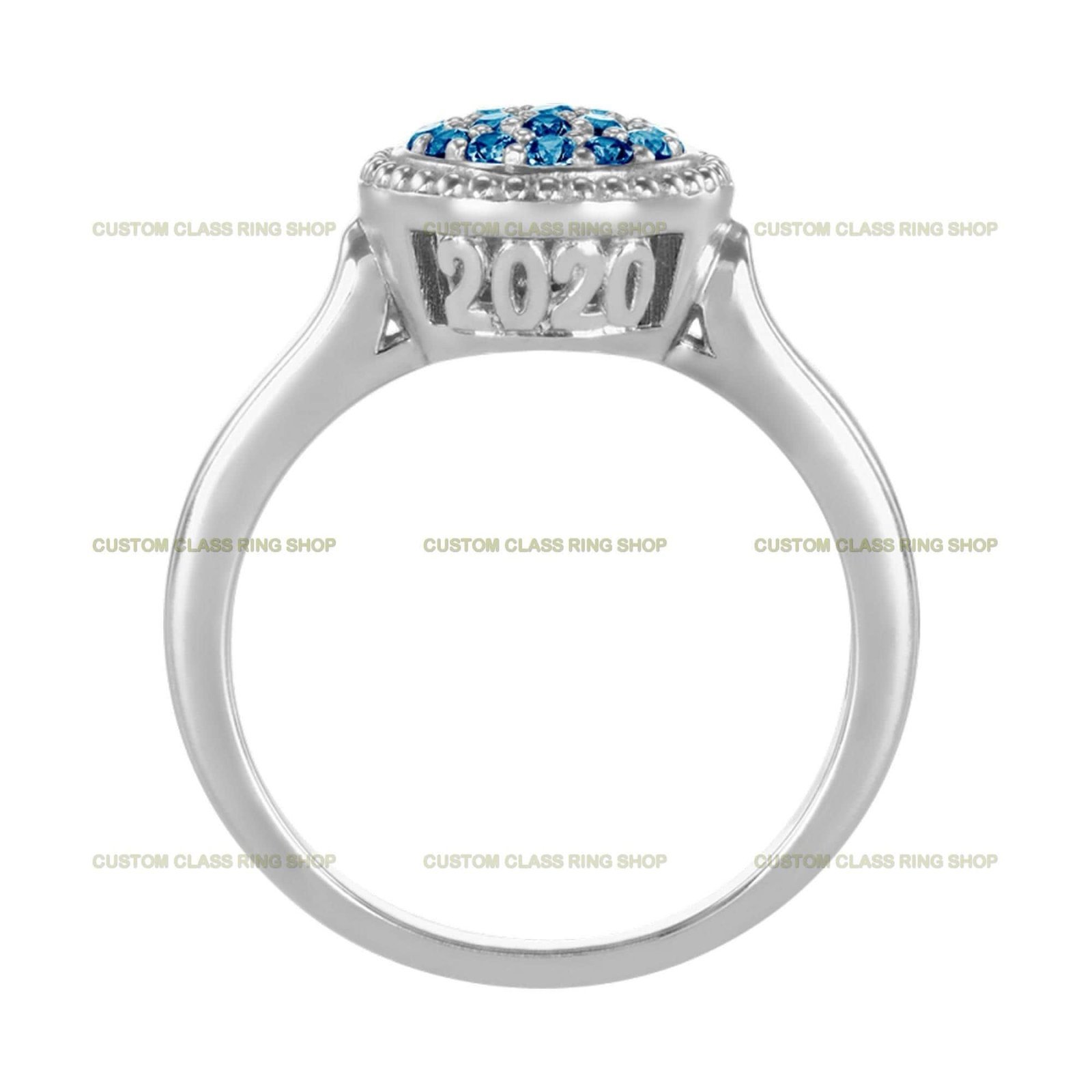 Blue Stone Class Ring for Women, Roman Numeral Design 925 Silver - Image 2