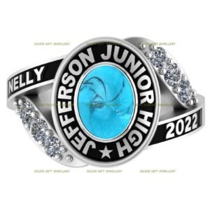 Engraved Turquoise Ring, Personalized Graduation Keepsake 925 Silver
