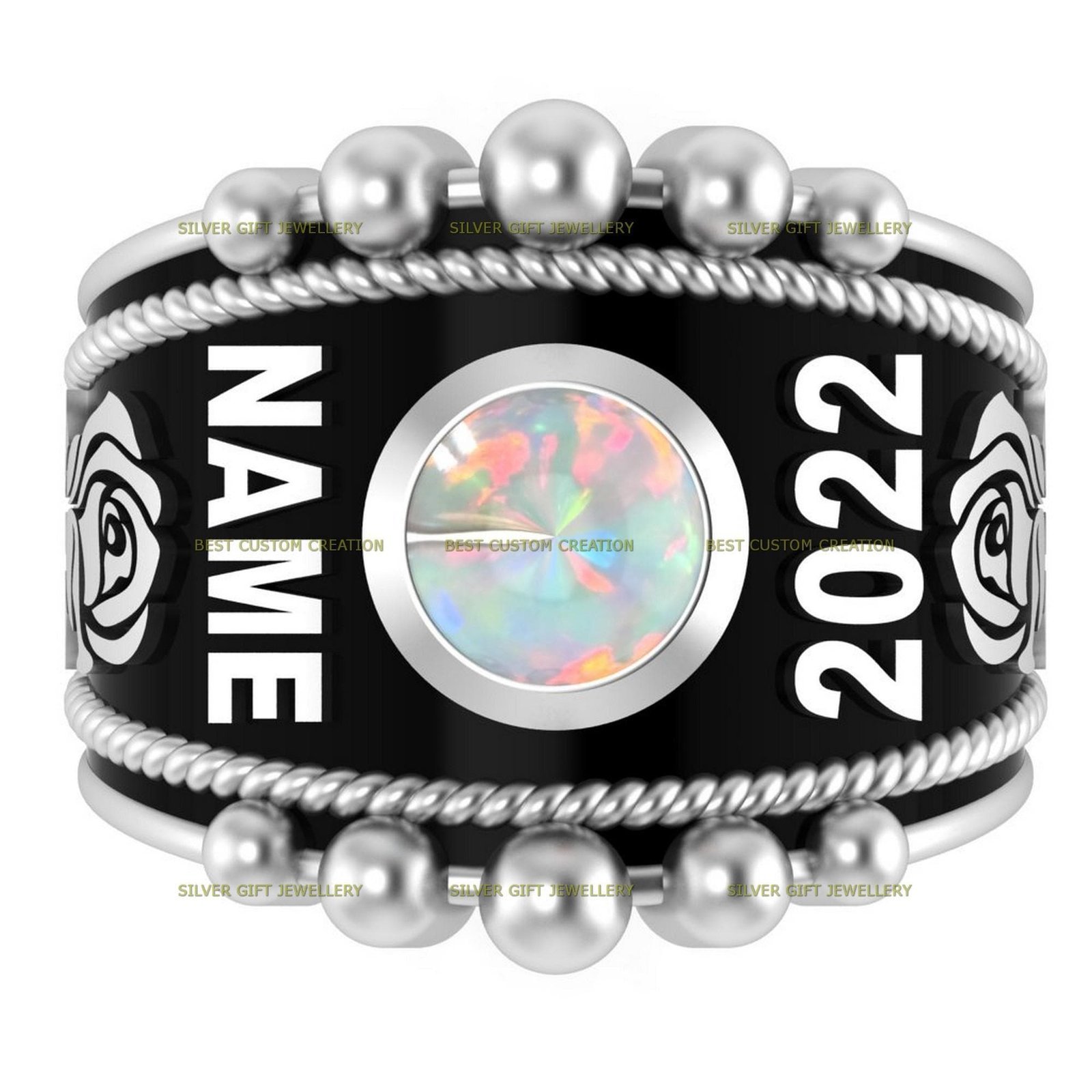 Opal Graduation Keepsake Ring, Engraved 925 Silver