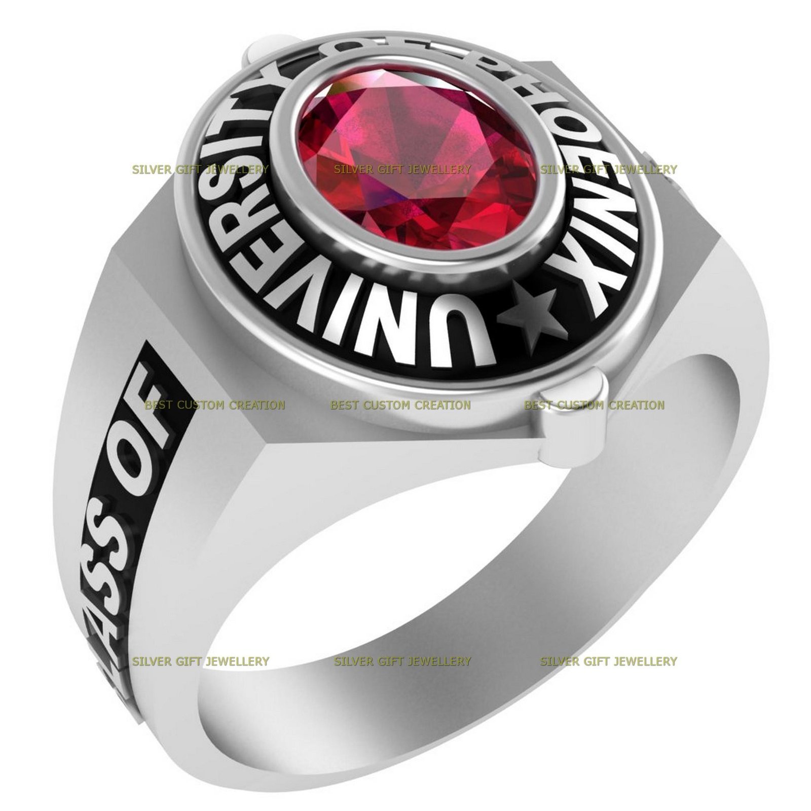 Engraved on Every Side Class Ring, Personalized 925 Silver - Image 2