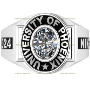 Birthstone Senior Ring for Him, High School Class Ring 925 Silver