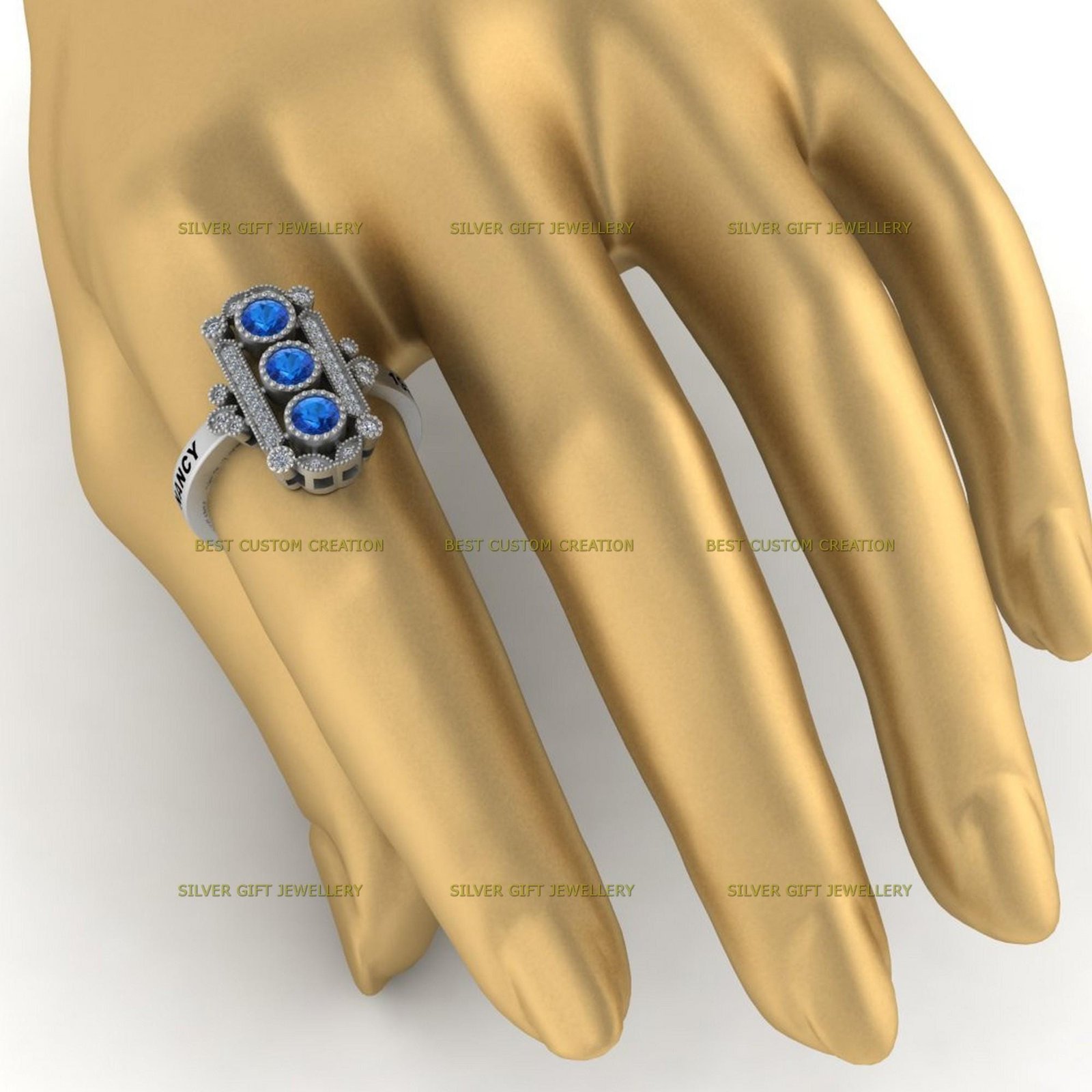 Smooth Class Ring Band, Personalized 925 Silver Graduation Ring - Image 7