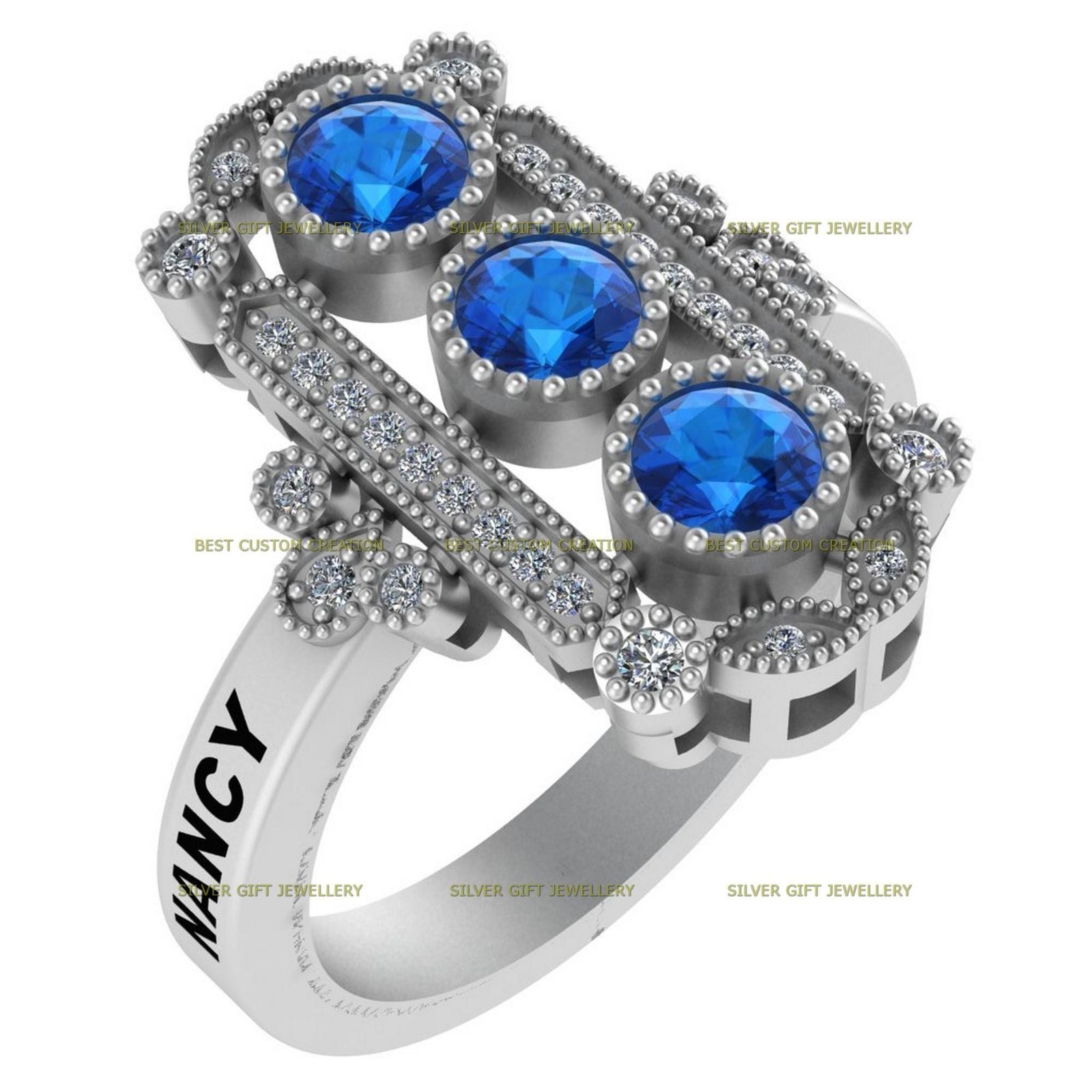 Smooth Class Ring Band, Personalized 925 Silver Graduation Ring - Image 3