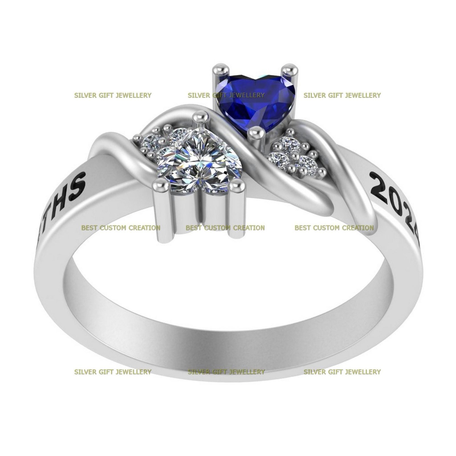 Love and Legacy Ring, Heart Stone Graduation Class Ring 925 Silver - Image 4