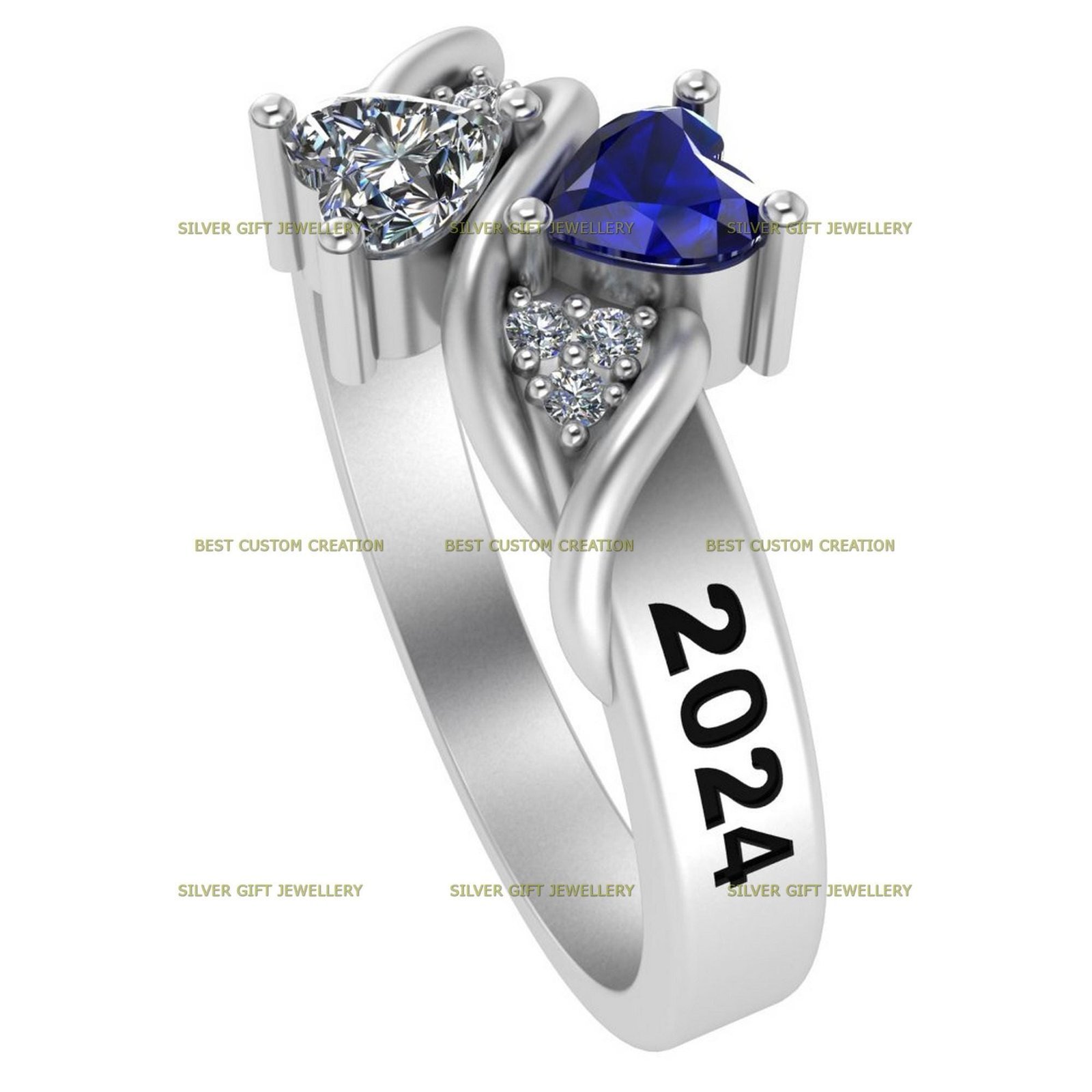 Love and Legacy Ring, Heart Stone Graduation Class Ring 925 Silver - Image 9