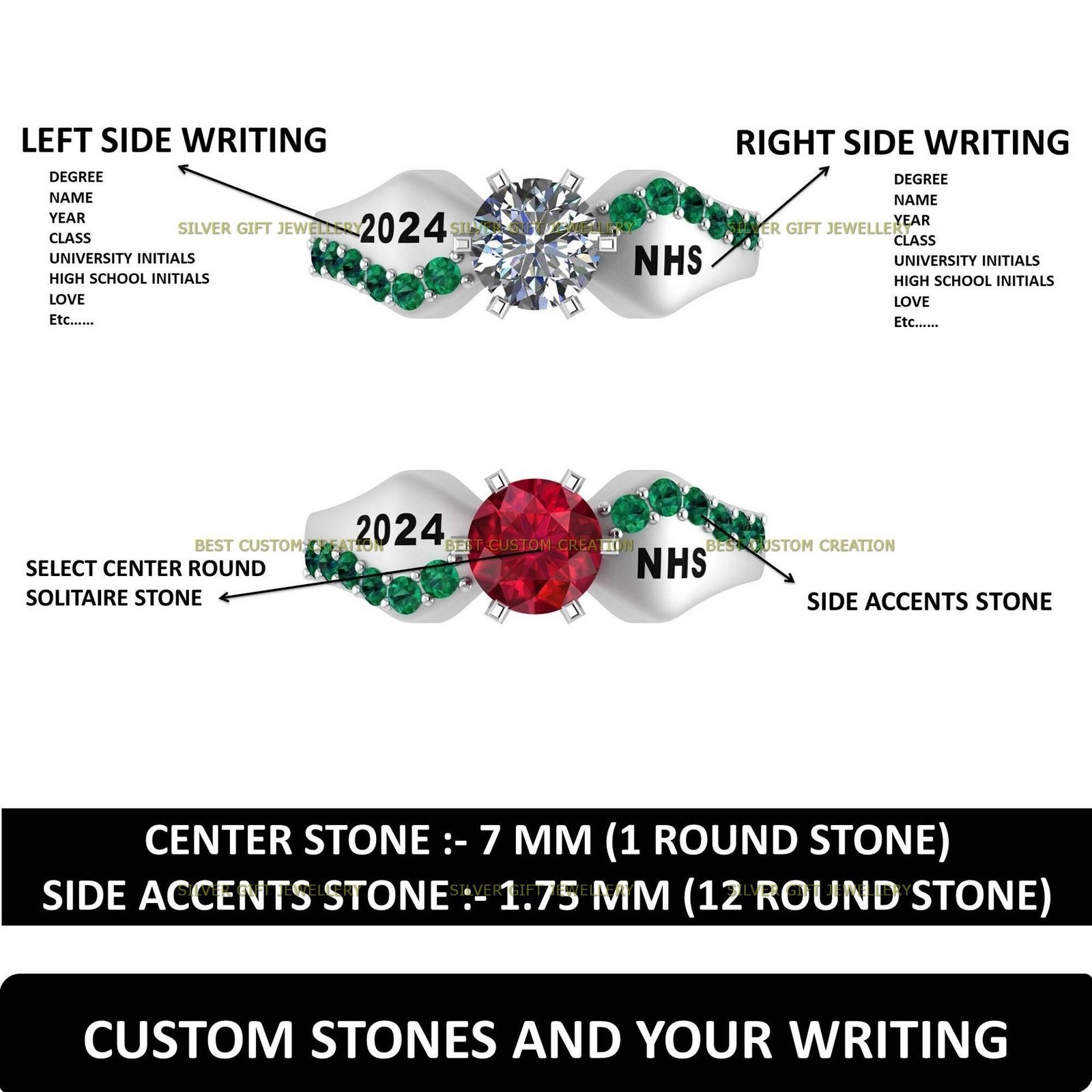 Victory Crest Ring, Personalized Achievement Class Ring 925 Silver - Image 3