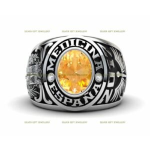 Premium Engraved Class Ring for Men, Heavy 925 Silver