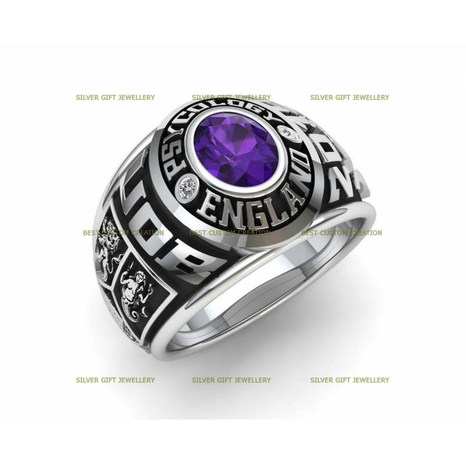 Bold High School Grad Ring, Signature Design 925 Silver - Image 3