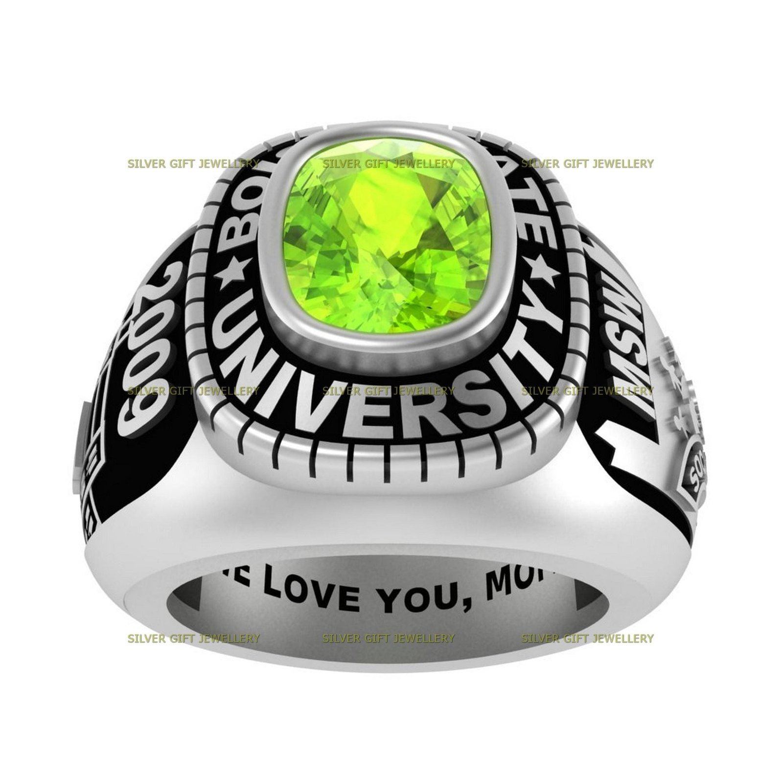 Custom Stone Senior Ring, Personalized High School Ring 925 Silver - Image 2