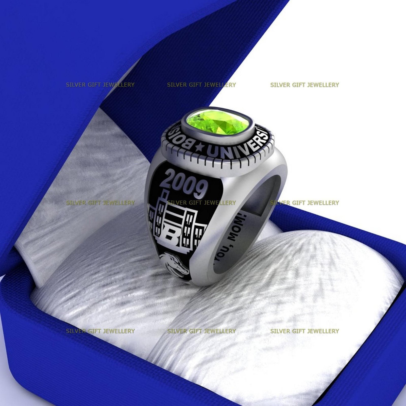 Custom Stone Senior Ring, Personalized High School Ring 925 Silver - Image 5