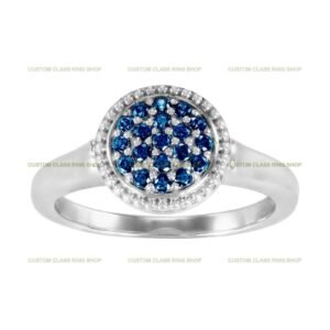 Blue Stone Class Ring for Women, Roman Numeral Design 925 Silver