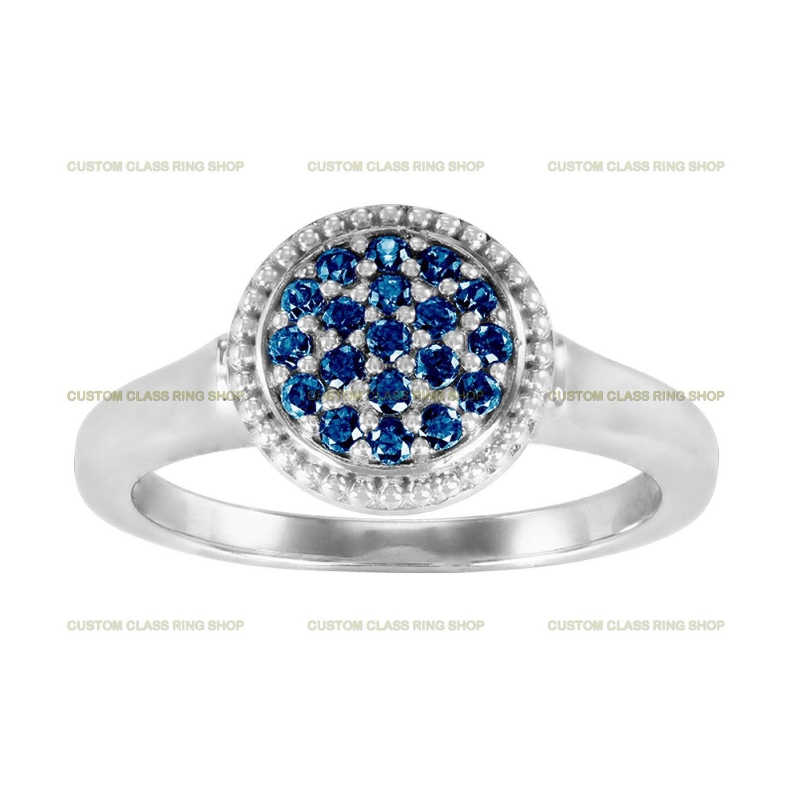 Blue Stone Class Ring for Women, Roman Numeral Design 925 Silver