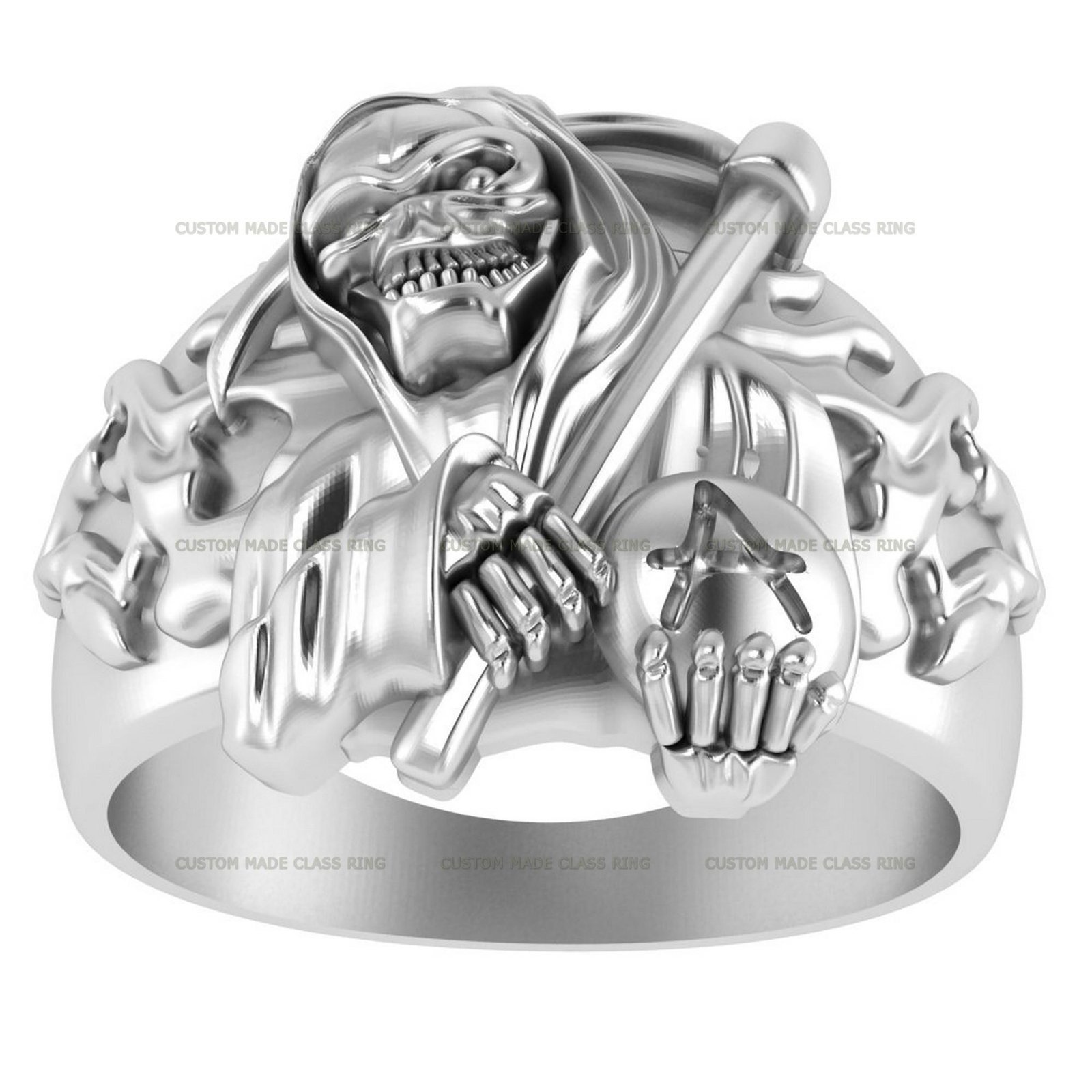 Grim Reaper Ring, Gothic Sterling Silver or Gold Halloween Ring - Image 4