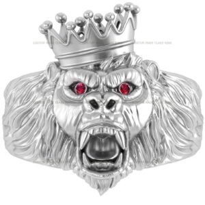 Gorilla King Ring, Crowned Gorilla Statement Ring Silver or Gold