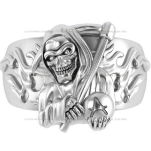 Grim Reaper Ring, Gothic Sterling Silver or Gold Halloween Ring