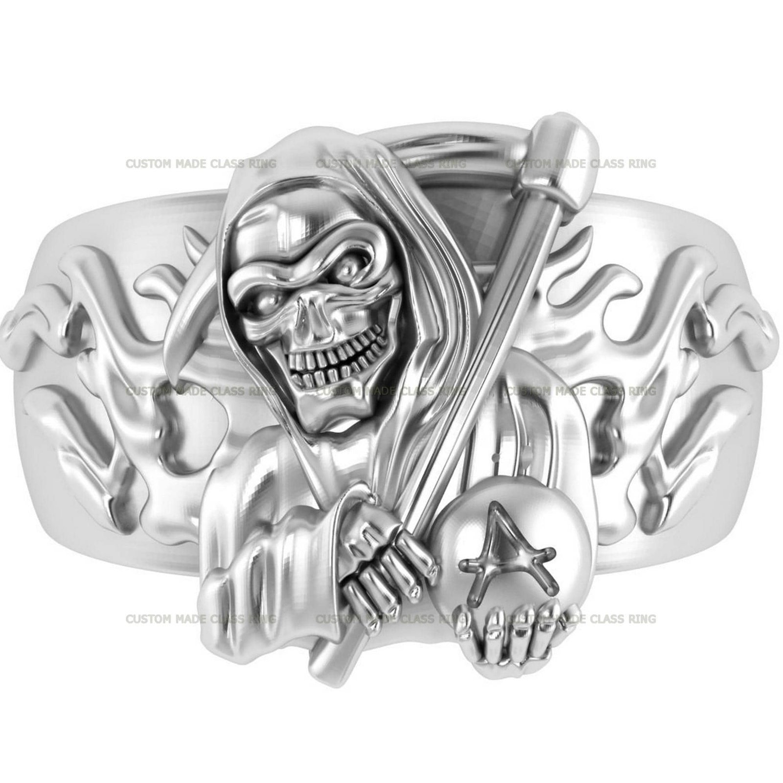 Grim Reaper Ring, Gothic Sterling Silver or Gold Halloween Ring