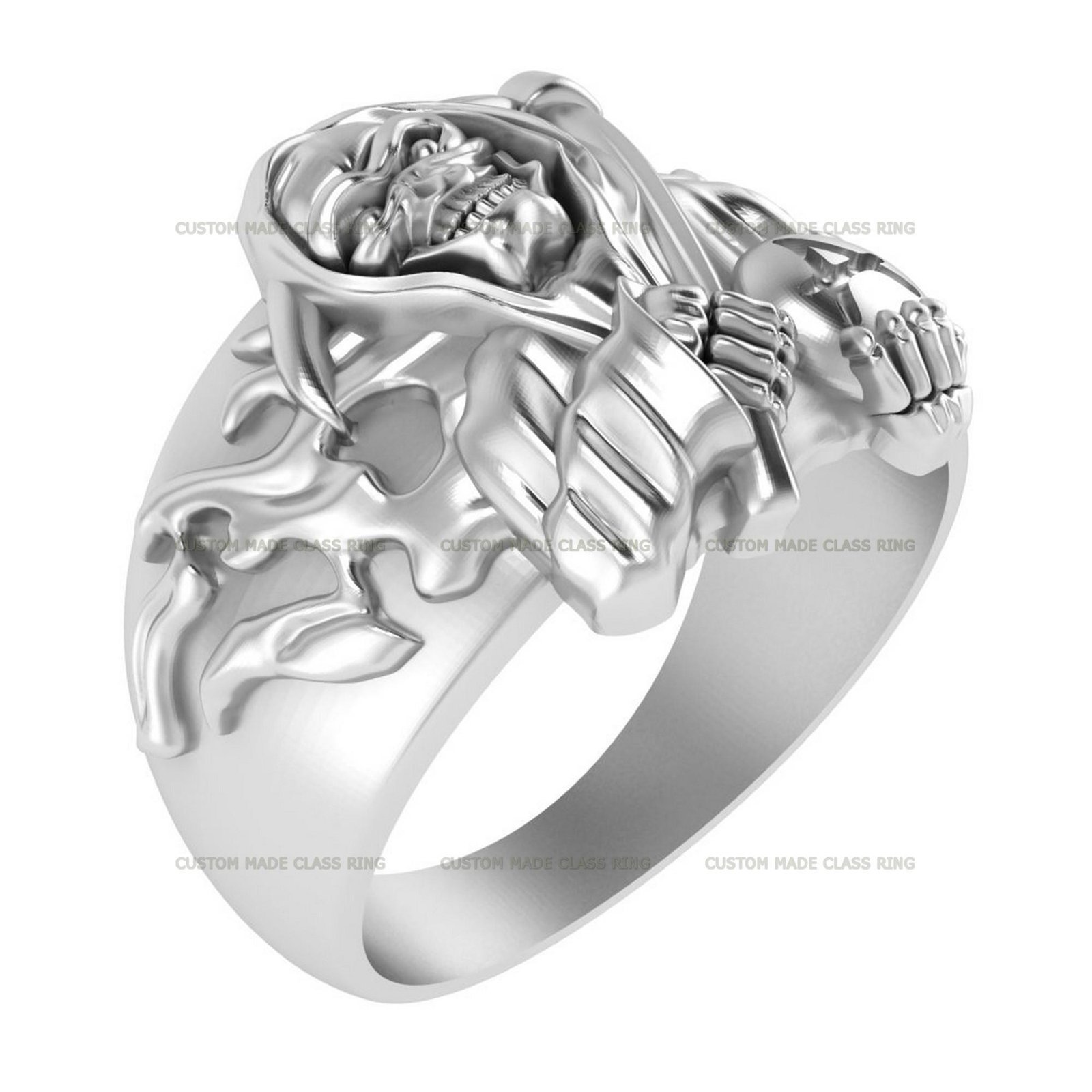 Grim Reaper Ring, Gothic Sterling Silver or Gold Halloween Ring - Image 2
