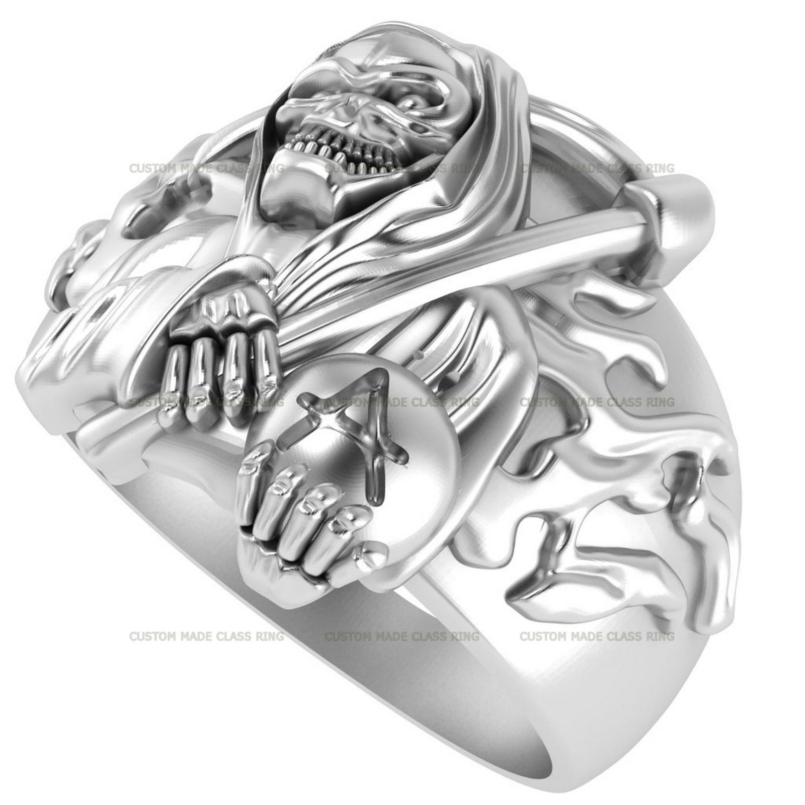 Grim Reaper Ring, Gothic Sterling Silver or Gold Halloween Ring - Image 3
