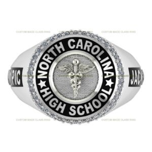Solid College Class Ring with Top Logo, Personalized 925 Silver