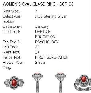 New College Class Ring for Her, Custom Design 925 Silver - Image 2