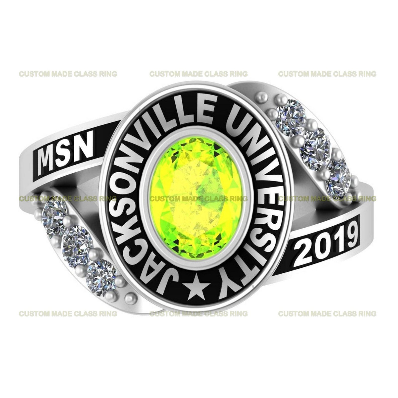 Legacy Moissanite Ring, Gemstone Graduation Class Ring 925 Silver