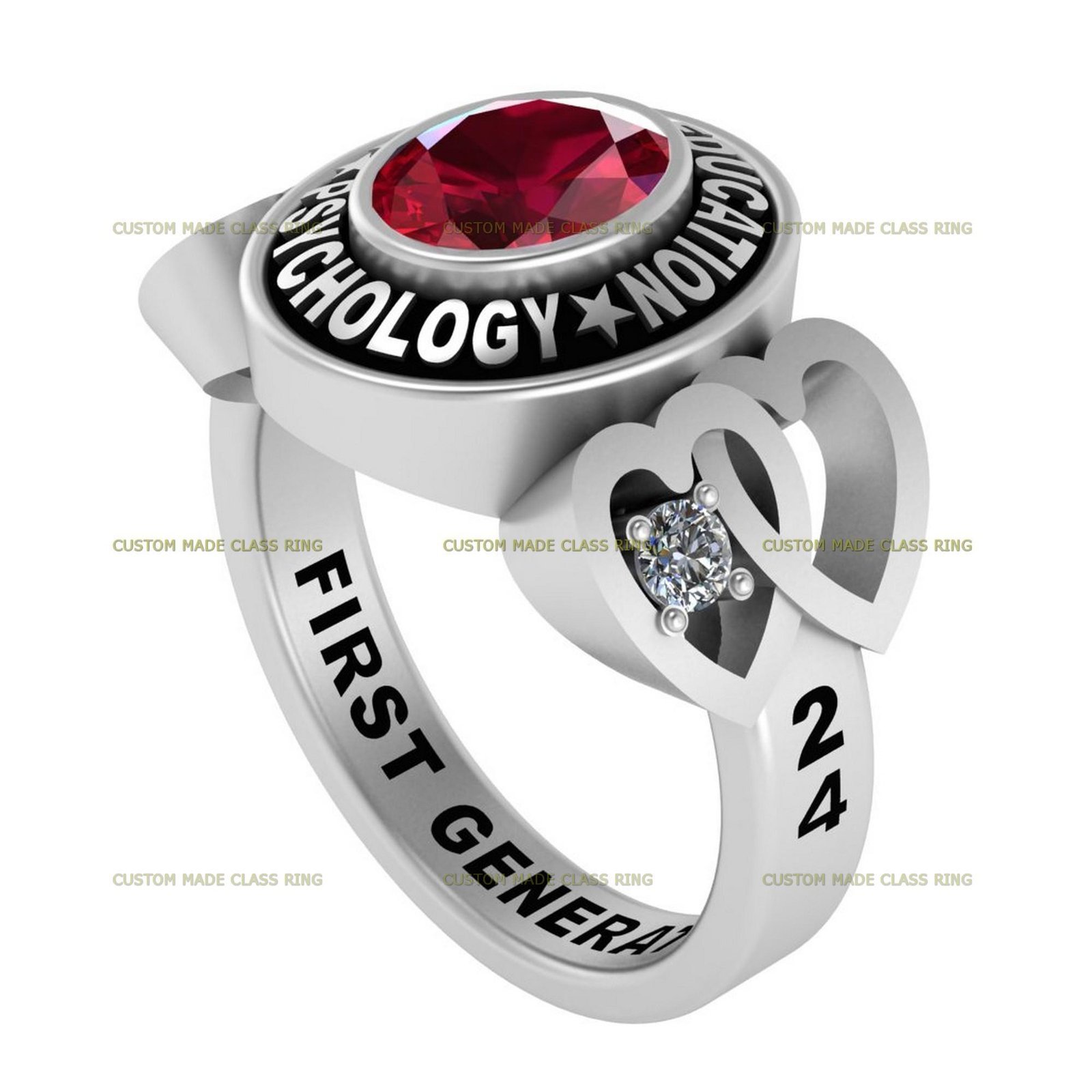 Heart of Learning Class Ring, Moissanite Style 925 Silver - Image 5