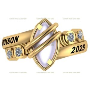 Gold Tone Moissanite Class Ring, Marques Signature 925 Silver