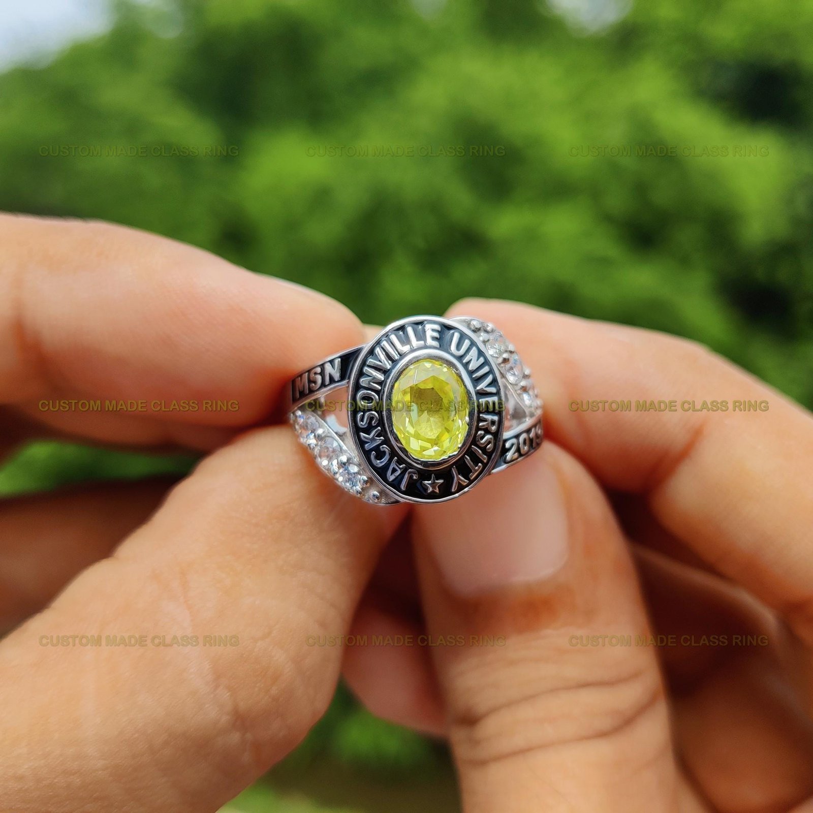 Legacy Moissanite Ring, Gemstone Graduation Class Ring 925 Silver - Image 2