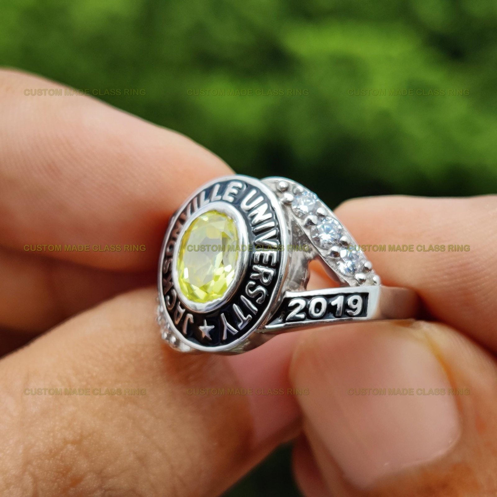 Legacy Moissanite Ring, Gemstone Graduation Class Ring 925 Silver - Image 3