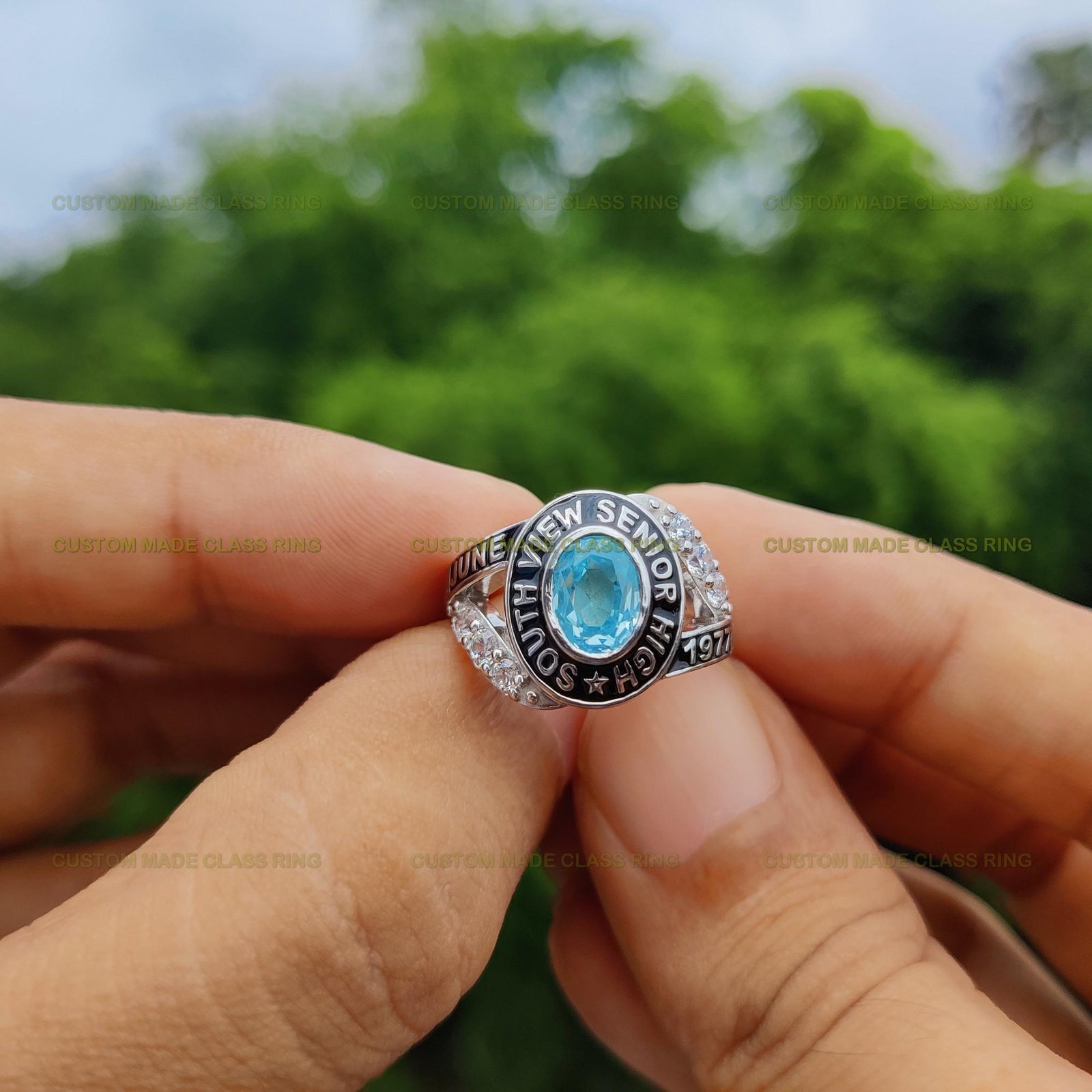 Luminous Legacy Class Ring, Moissanite and Gemstone 925 Silver - Image 3
