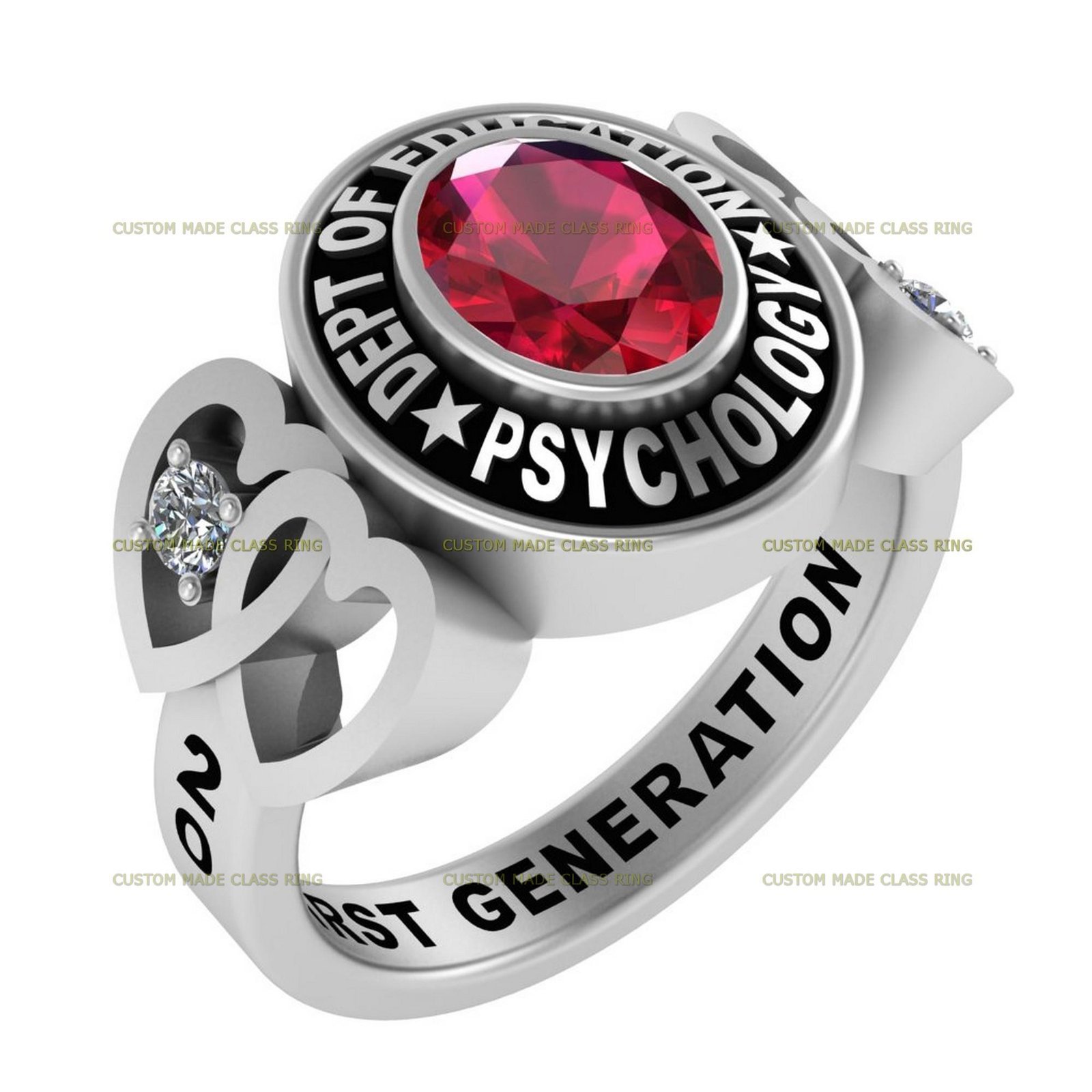 Heart of Learning Class Ring, Moissanite Style 925 Silver