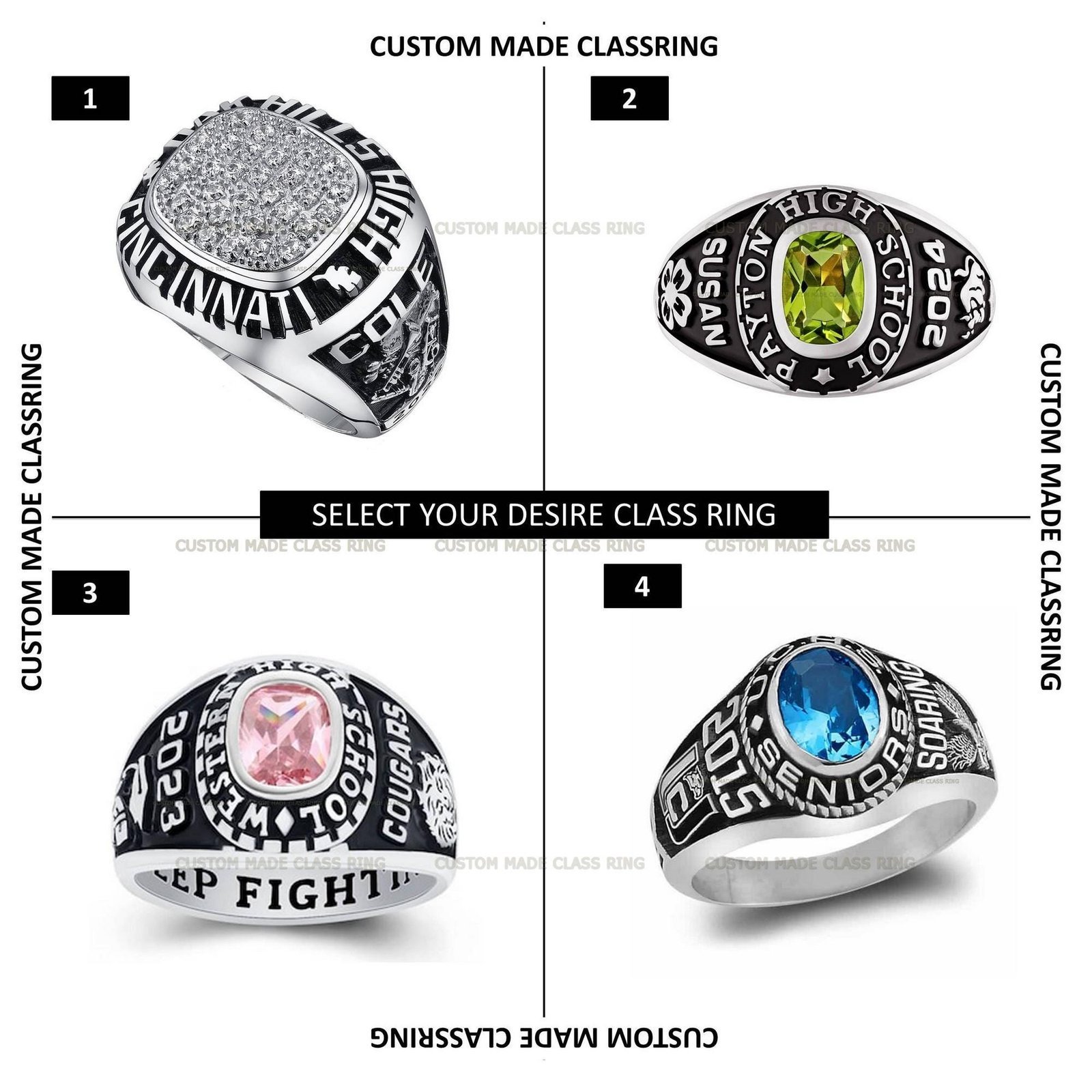 Handcrafted Senior Class Ring, Personalized Graduation Gift 925 Silver - Image 3