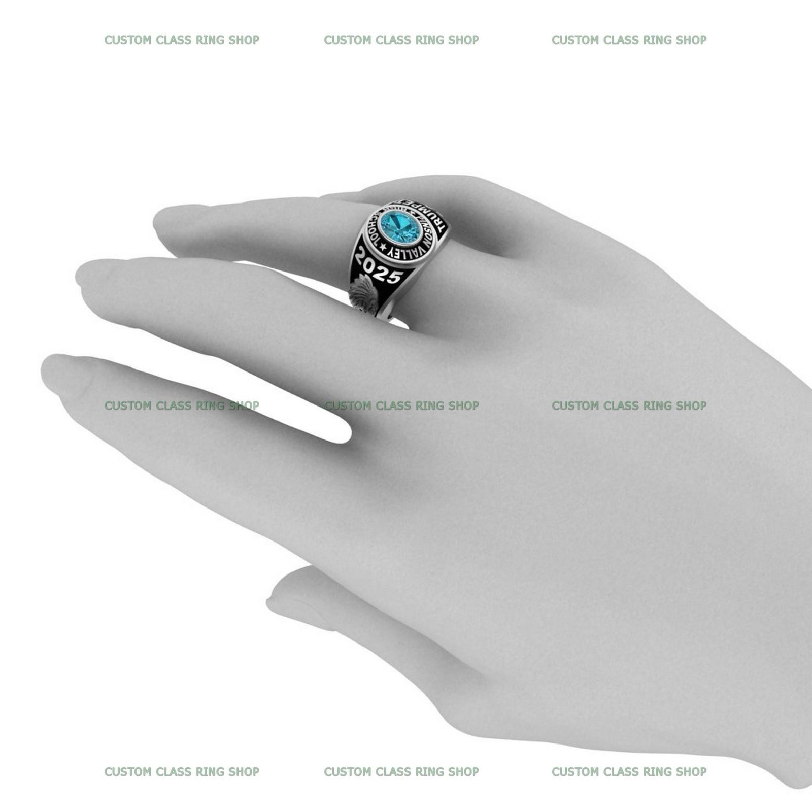 Women's Logo Class Ring, Custom College Emblem in 925 Silver - Image 7