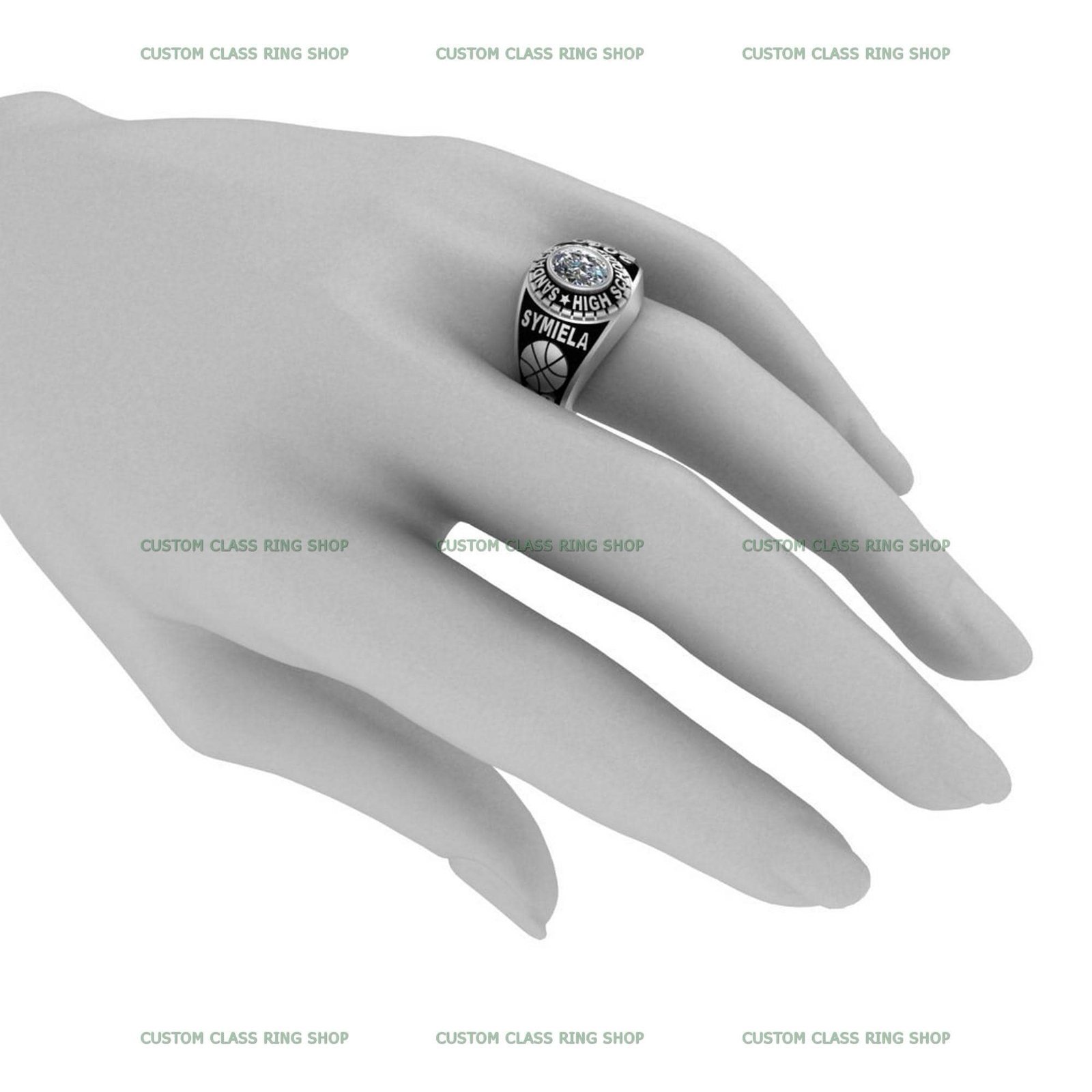 Women's Custom Class Ring, Classic College Senior Design 925 Silver - Image 7