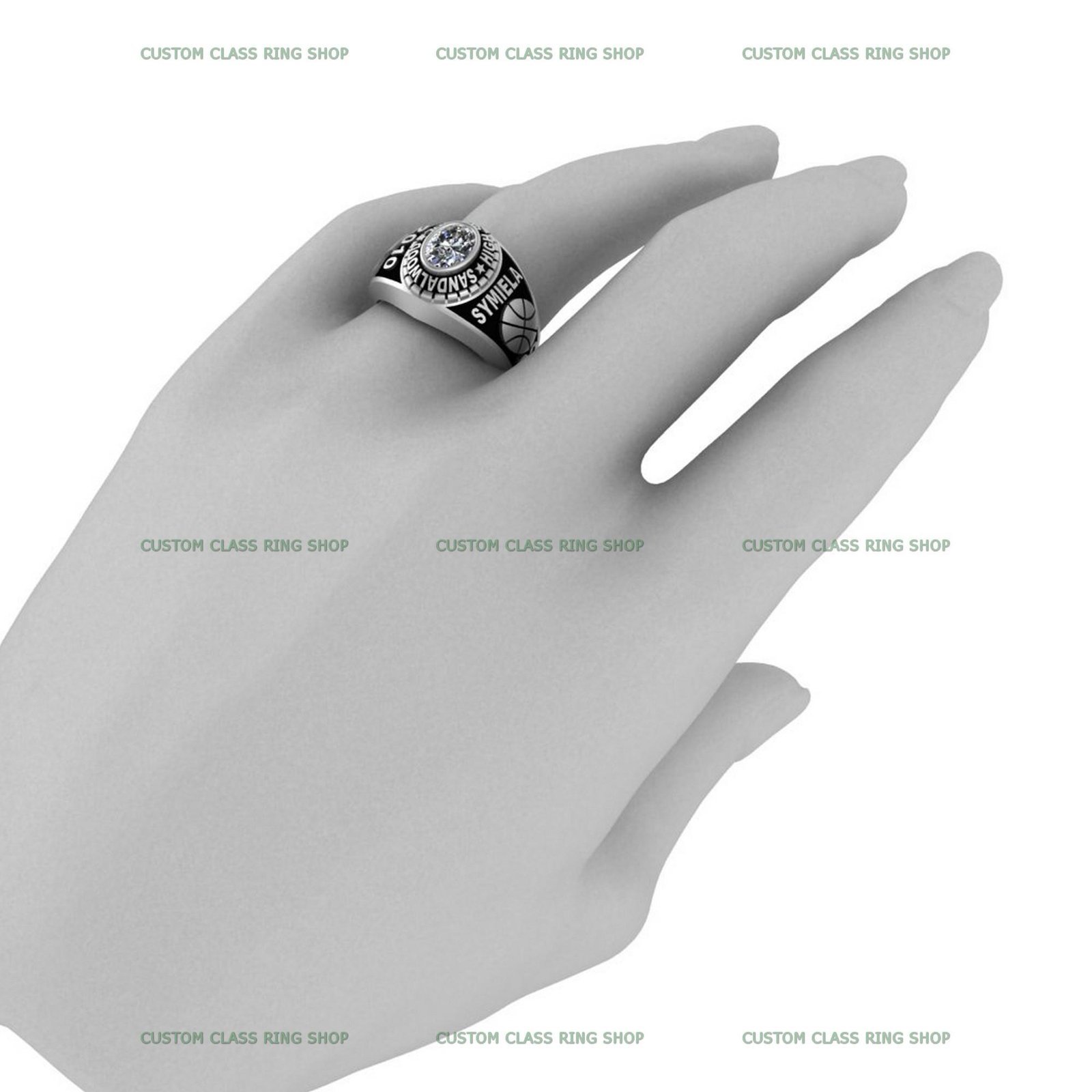 Women's Custom Class Ring, Classic College Senior Design 925 Silver - Image 8