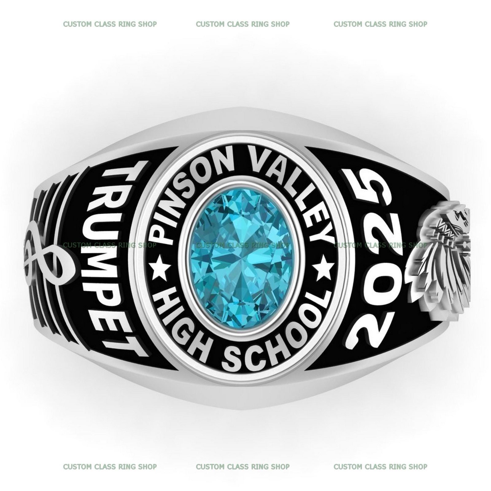 Women's Logo Class Ring, Custom College Emblem in 925 Silver