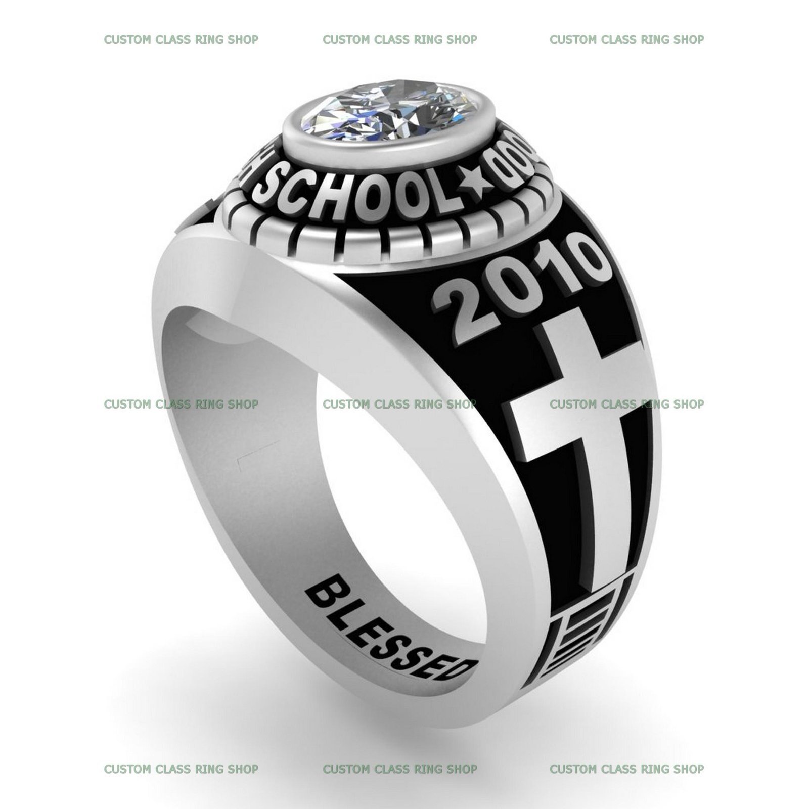 Women's Custom Class Ring, Classic College Senior Design 925 Silver - Image 5
