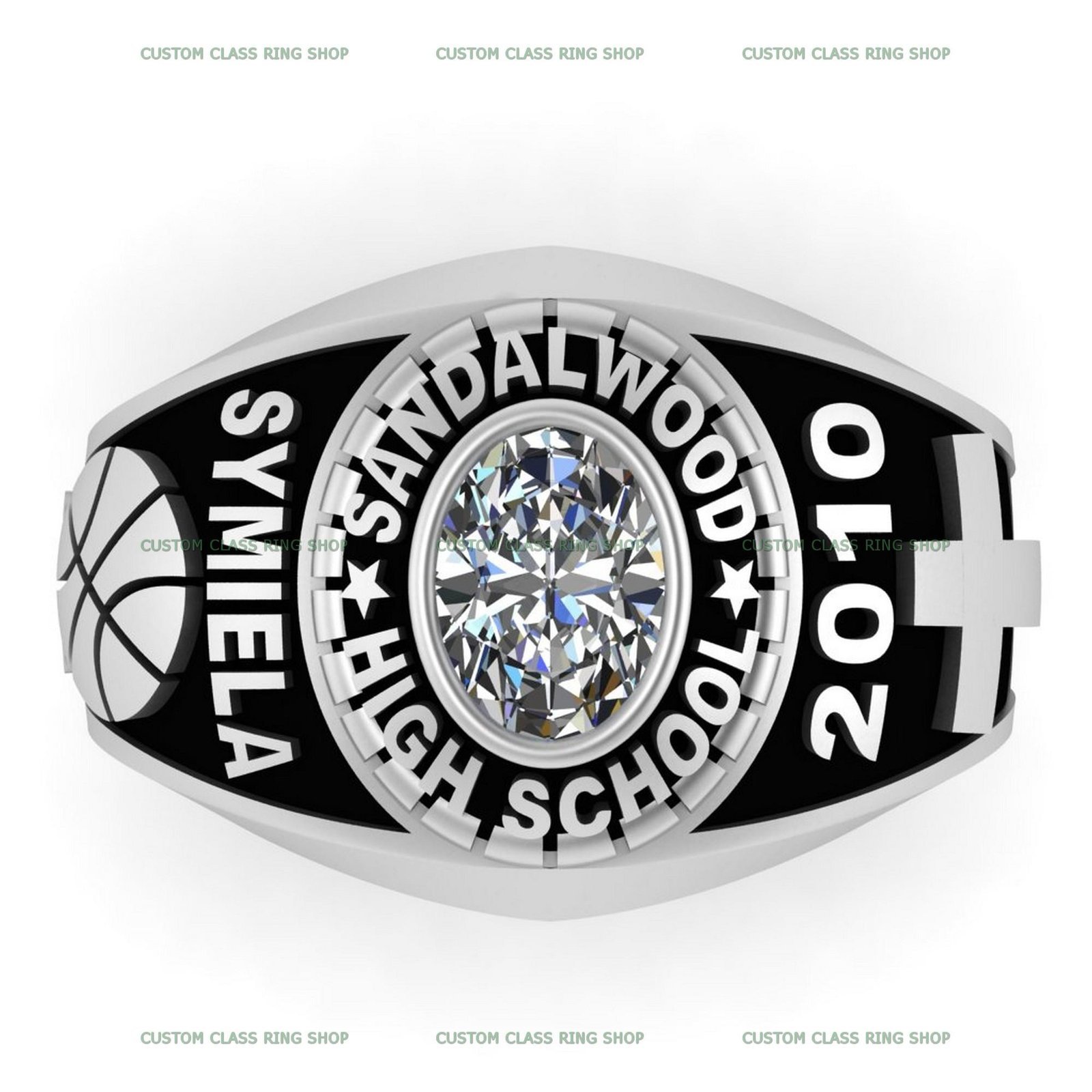 Women's Custom Class Ring, Classic College Senior Design 925 Silver - Image 4
