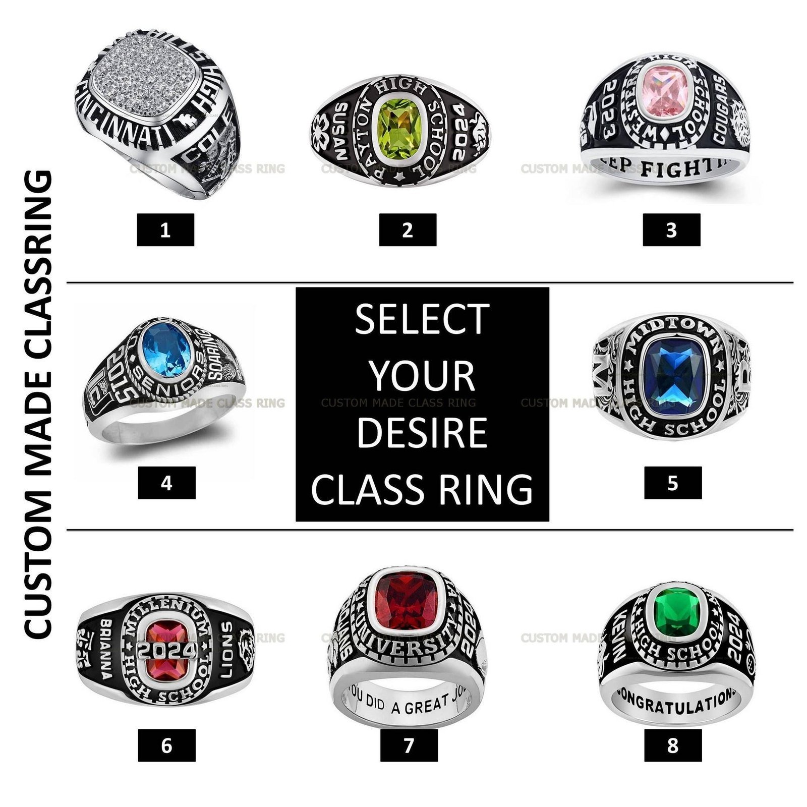Custom High School Ring for Him, Solid Gold or Sterling Silver - Image 5