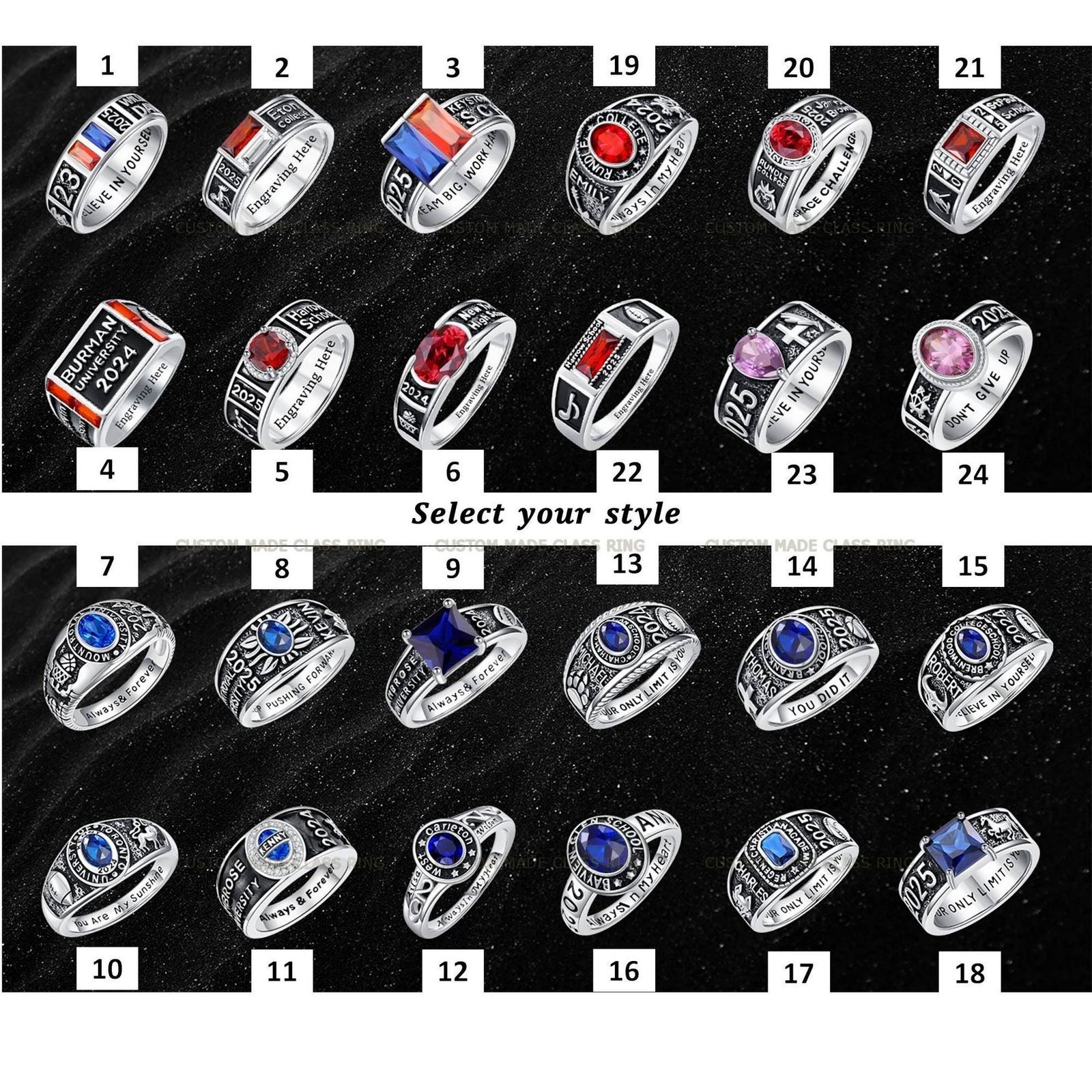 Custom High School Ring for Him, Solid Gold or Sterling Silver - Image 4