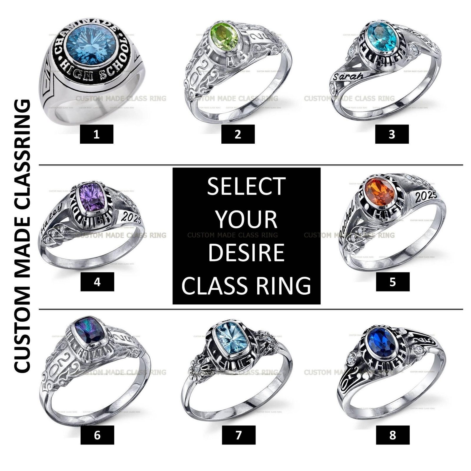 Custom High School Ring for Him, Solid Gold or Sterling Silver - Image 7