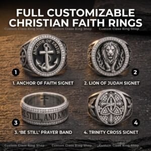 Christian Signet Ring, Anchor, Lion or Cross 925 Silver